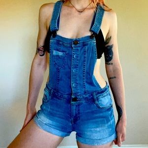 Blue overall shorts